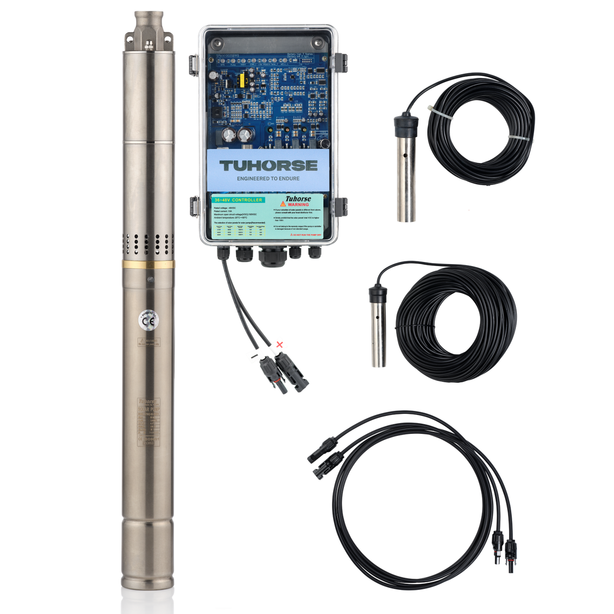 Tuhorse 2S370 2 Inch Solar Bore Pump 370W Pump & Controller, package contents