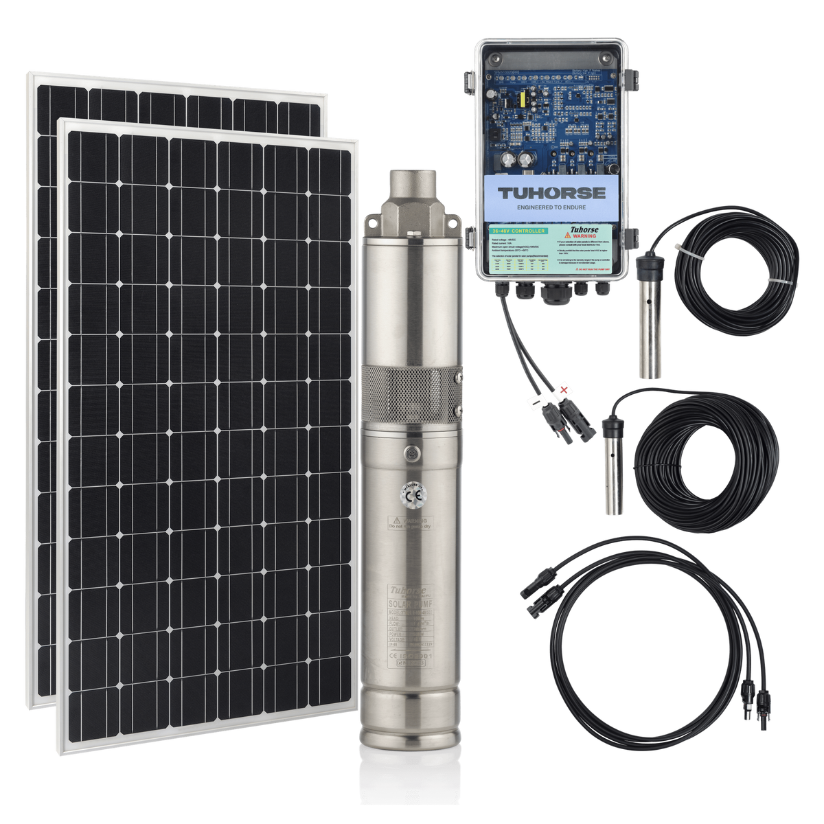 Tuhorse 3S500 3 Inch Solar Bore Pump Package 500W + 400W Panels, package contents