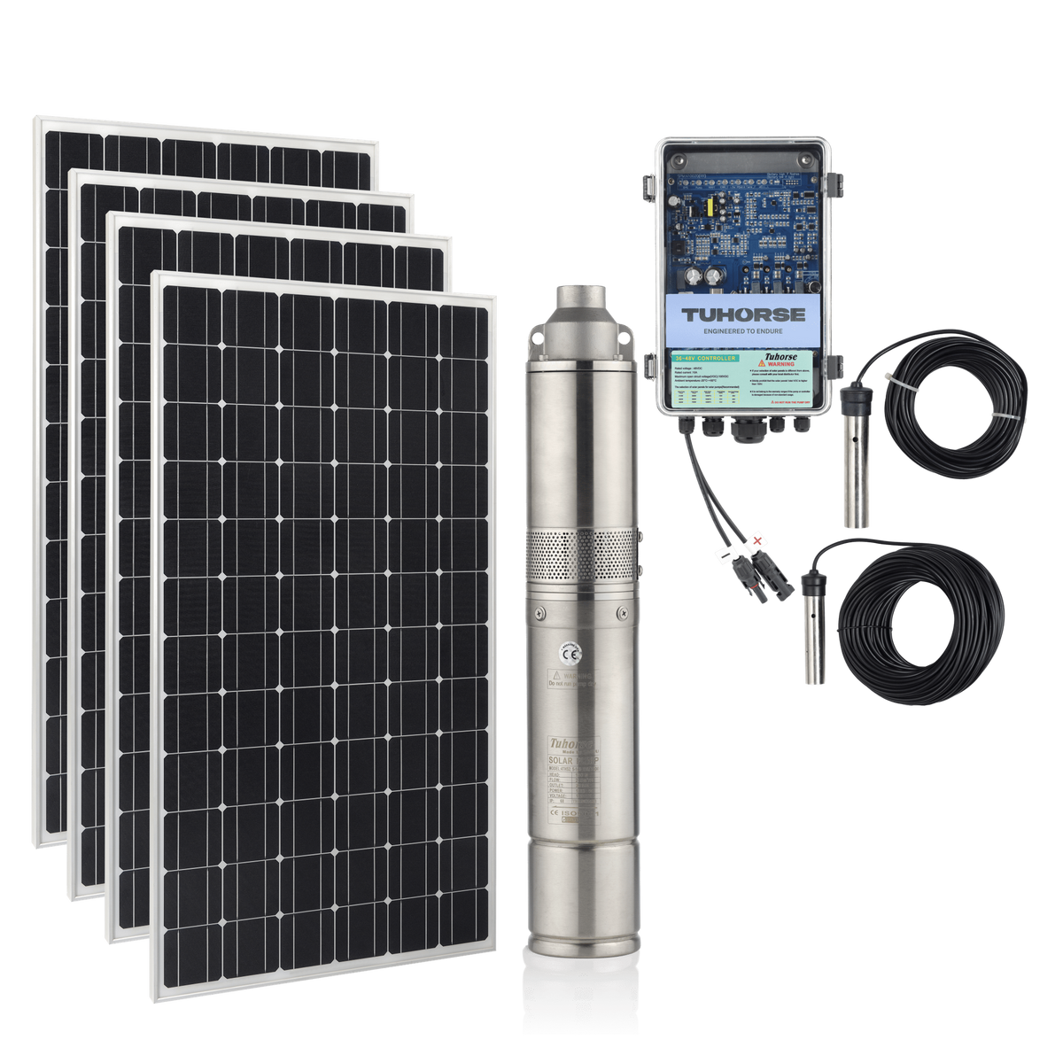 Tuhorse 4S1000 4 Inch Solar Bore Pump Package 1000W + 1600W Panels, package contents