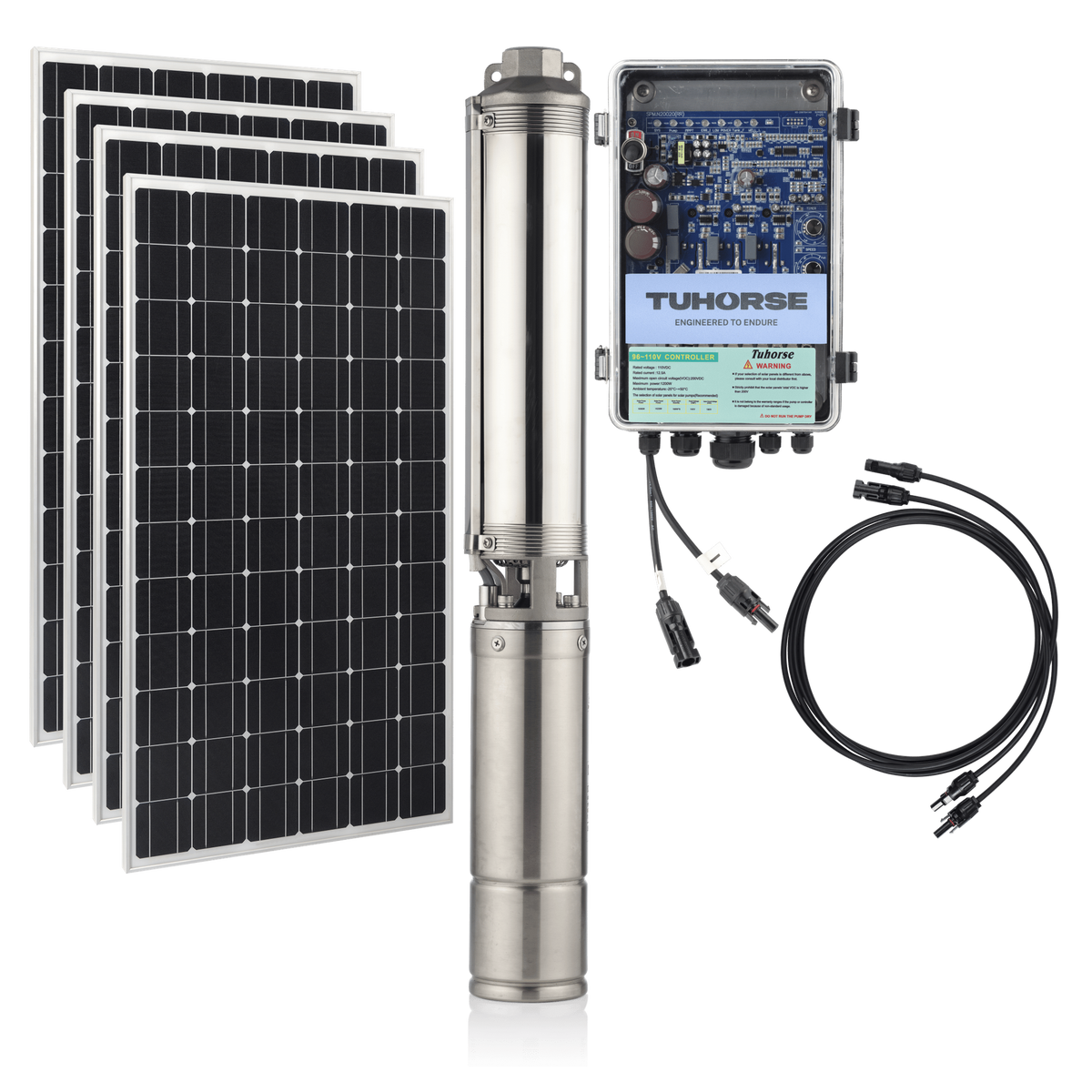 Tuhorse 4S1000C 4 Inch Centrifugal Solar Bore Pump Package 1000W + 800W Panels, package contents