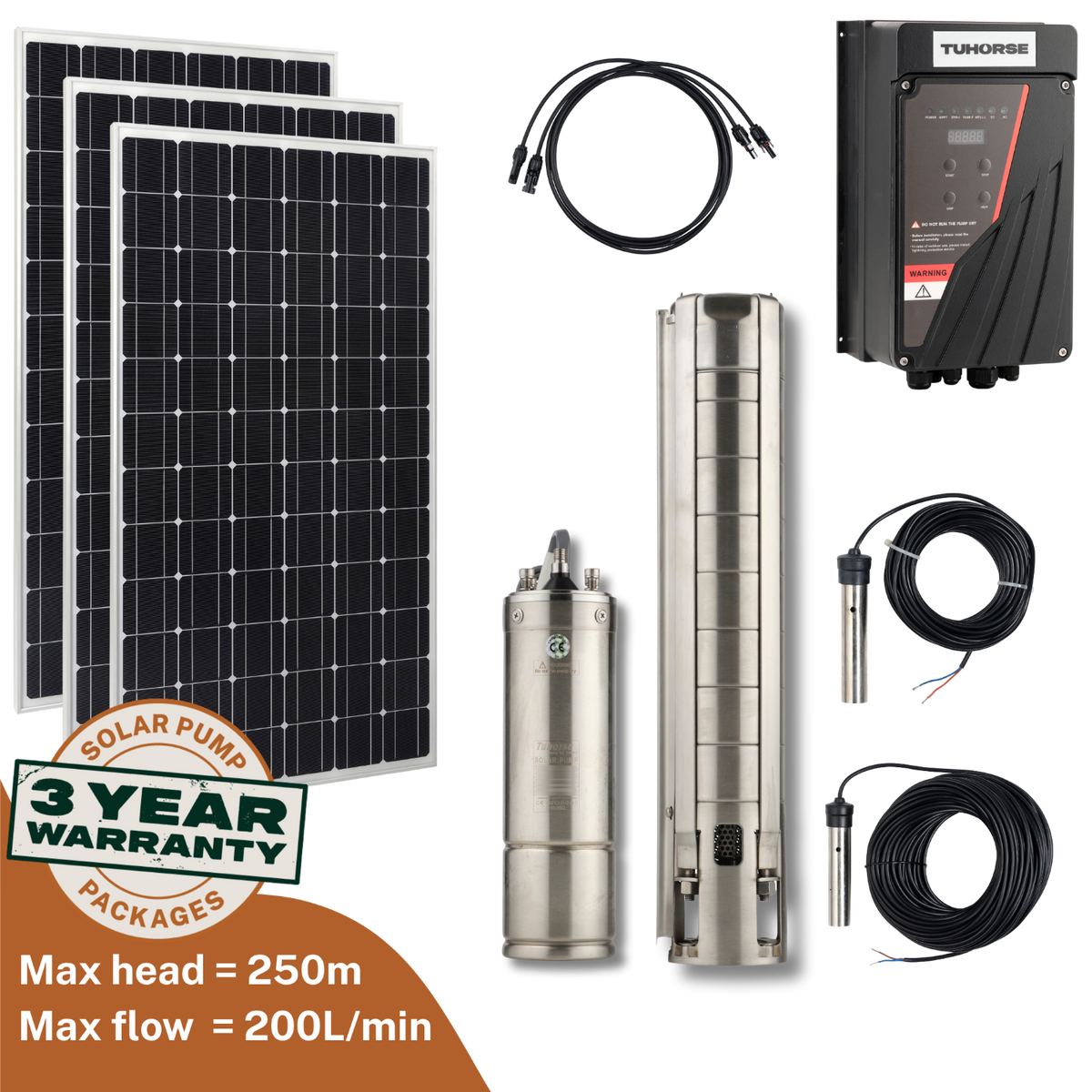 Tuhorse 4S3000C/4750-3 solar bore pump complete kit