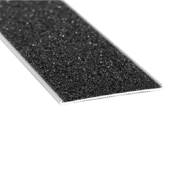 Appular flat aluminium anti slip strip 50 x 2.5mm, clear anodised, black insert