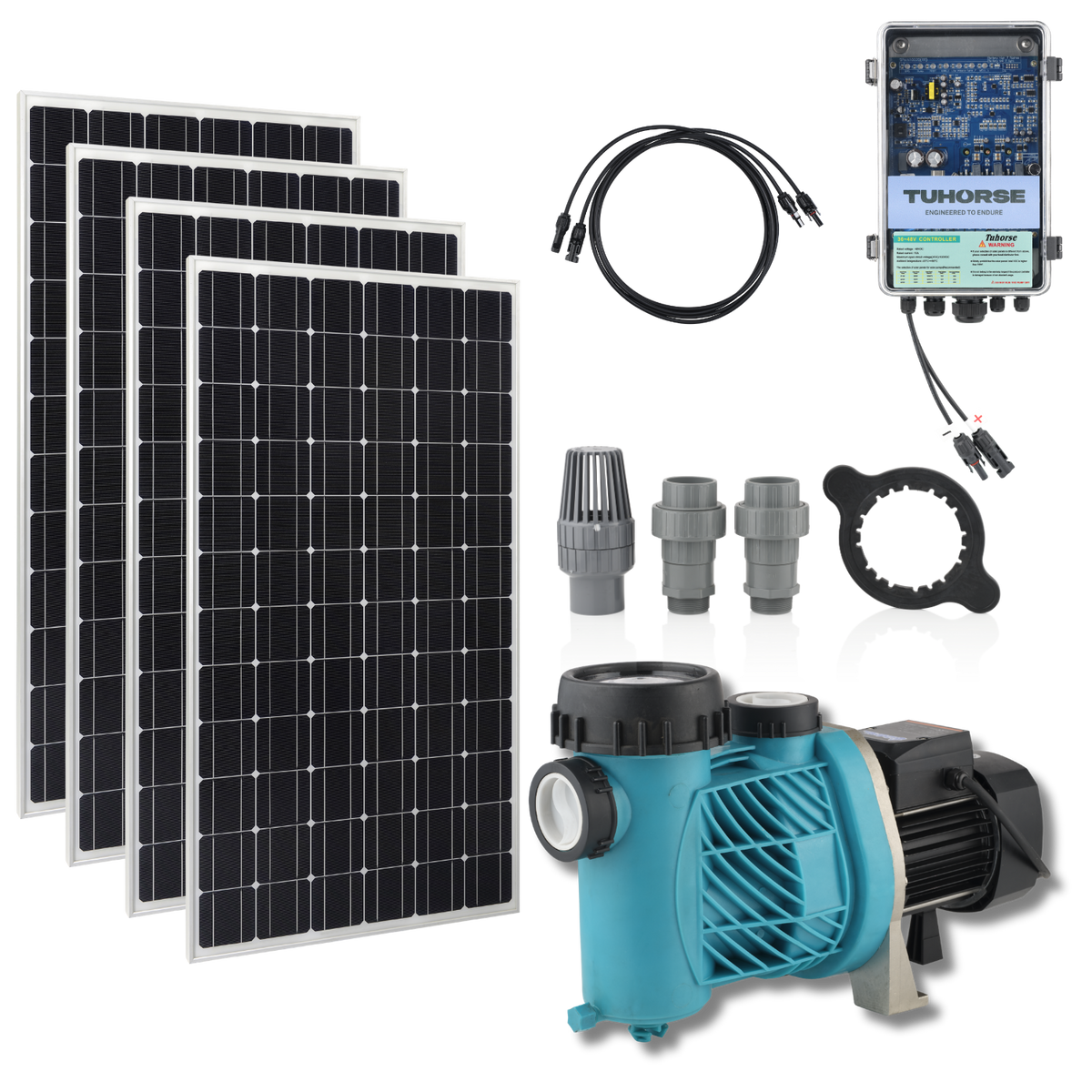 Tuhorse Solar Pool Pump 600W + 800W Panels, package contents
