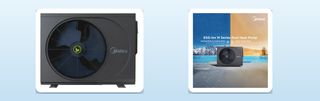 Two Midea pool heat pumps on a clean brand banner, the low running cost option in a gas versus electric versus heat pump comparison