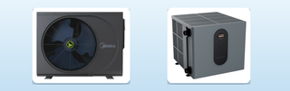 Midea M Series and SensaHeat TDX pool heat pumps, two units that use the same refrigeration cycle to heat pool water