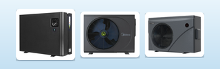 Guardian Platinum, Midea M Series and SensaHeat ES Series pool heat pumps side by side, the three brands compared in this review