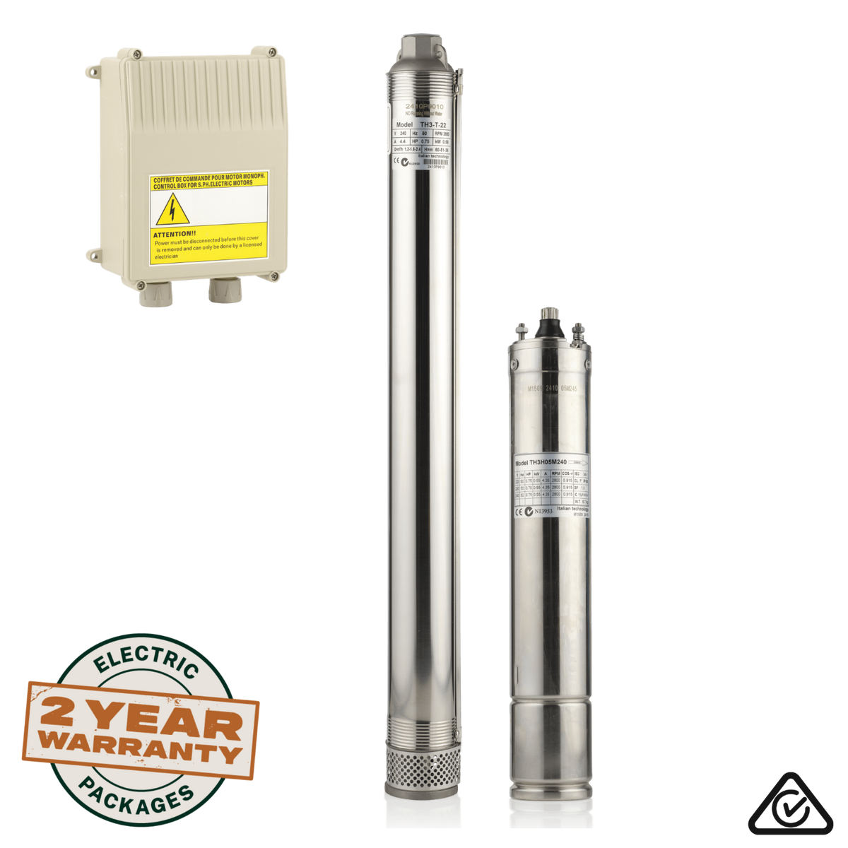 Tuhorse 3" 0.75HP/240V T-22 Submersible Bore Pump Package