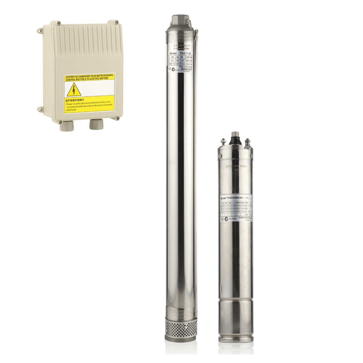 Tuhorse 3" 0.75HP/240V T-22 Submersible Bore Pump Package, package contents