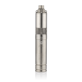Tuhorse 3" solar bore pump motor and pump end shown separated, showing the stainless steel body and helical screw rotor assembly