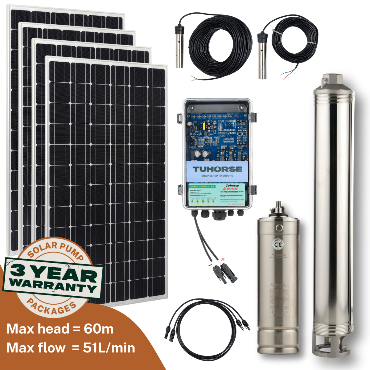 Tuhorse 3S500C-40/800 solar bore pump complete kit
