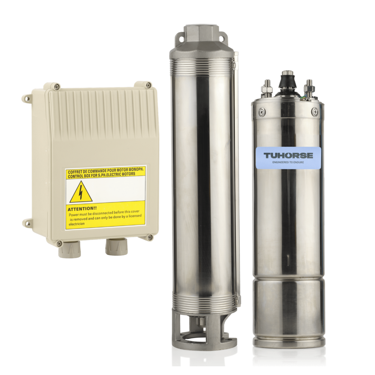Tuhorse 4" 1.5HP/240V BF-09 Submersible Bore Pump Package, package contents