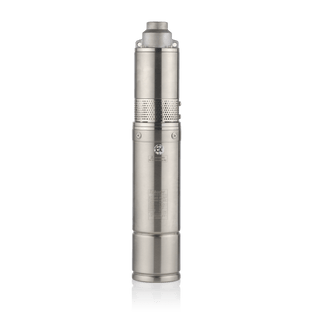 Tuhorse 4" solar bore pump motor and pump end shown separated, showing the stainless steel body and helical screw rotor assembly