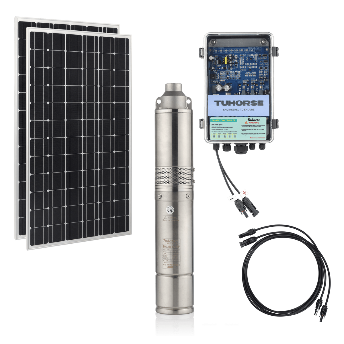 Tuhorse 4S500 4 Inch Solar Bore Pump Package 500W + 800W Panels, package contents
