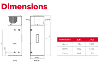 Ariston 205L Heat Pump - Engineered for Australia dimensions