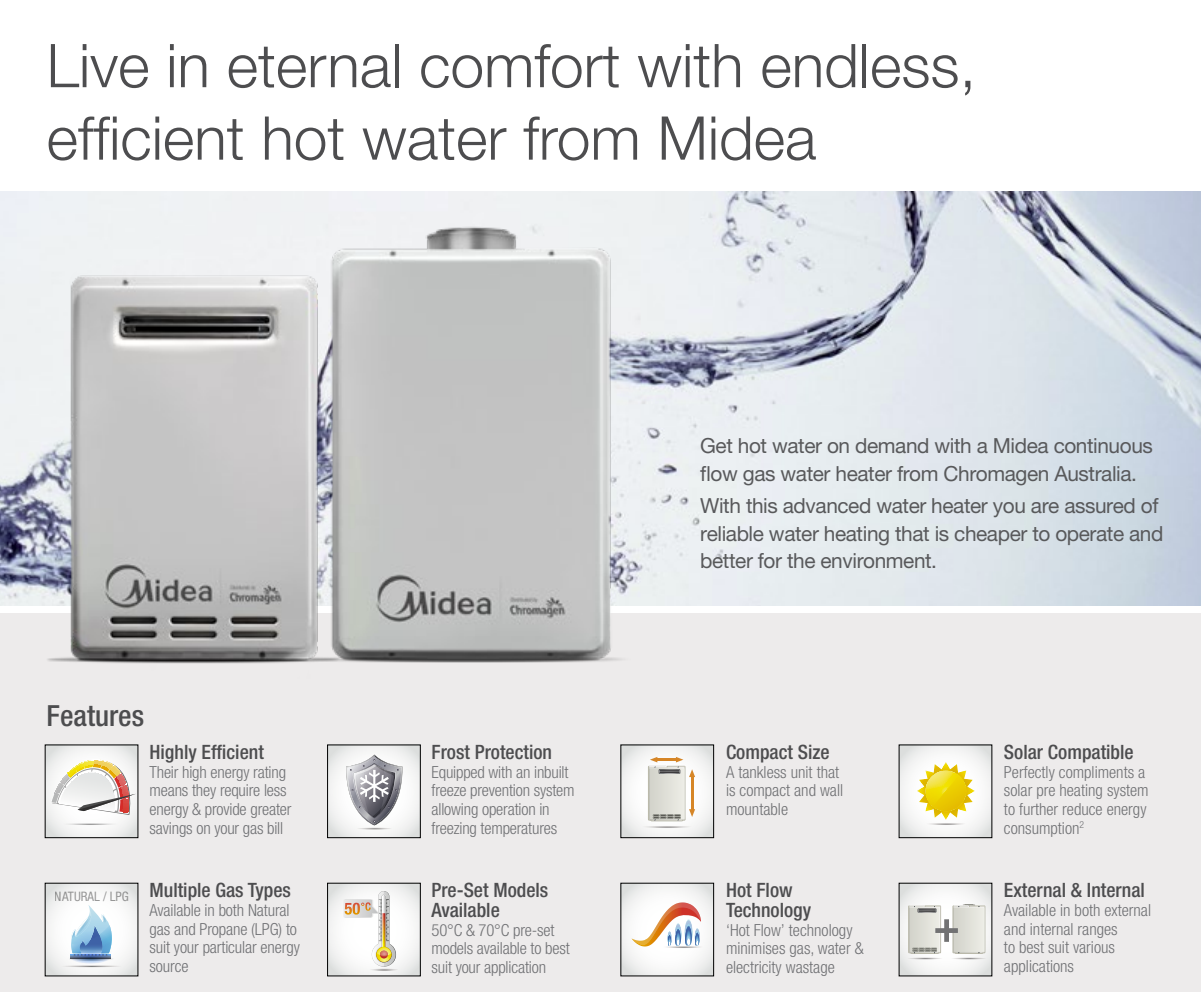 Midea 20L Continuous Flow Gas Hot Water Heater – Waternex Australia