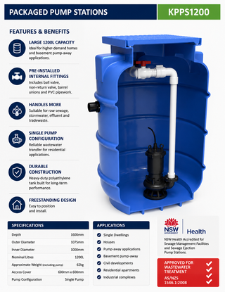 Kwikflo 1200L Sewer Pump Station Package Pre-assembled Single Pump