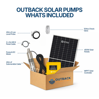 Outback Pioneer 600W AC/DC Full Solar Bore Pump Kix box inclusions 