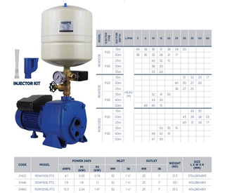 REEFE RDW100E.PTS Self Priming Deep Well Pump With Injector and Pressure Tank