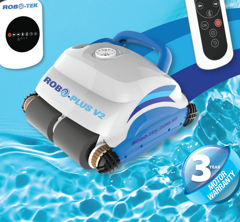 Robo-Tek Robo Plus V2 Robotic Pool Cleaner with Remote and Caddy
