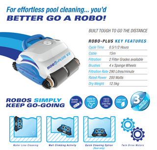 Robo-Tek Robo Plus V2 Robotic Pool Cleaner with Remote & Caddy standout features
