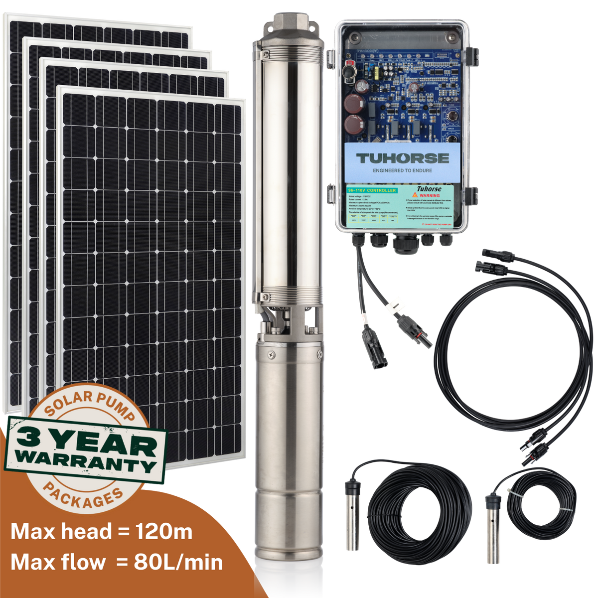 Tuhorse 4S1000C-40/1600 solar bore pump complete kit