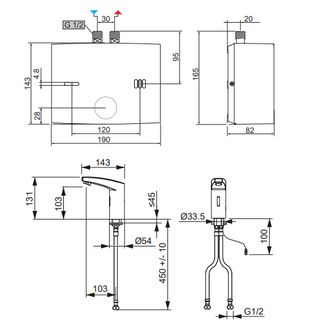 Stiebel Eltron DEM 6 Single Phase Electric Instantaneous Water Heater 5.7kW dimensions