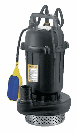 Aline Sabre AL750-1A submersible drainage pump: black cast iron body with carry handle, integrated float switch, stainless steel strainer base and 50mm side discharge