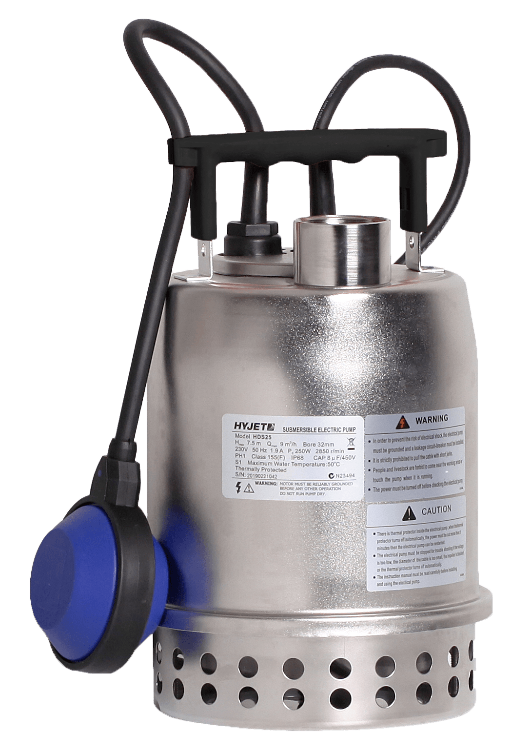 Hyjet HDS25 Automatic Submersible Pump 250W 150L/min Stainless, Maxijet product photo