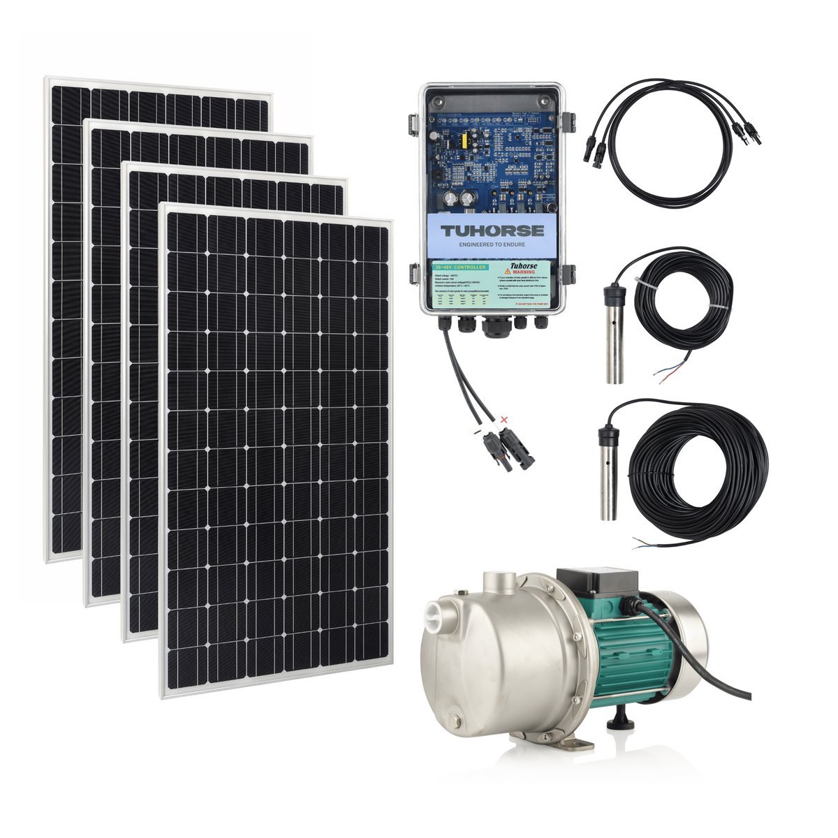 Tuhorse Solar Surface Jet Pump 500W + 800W Panels, package contents